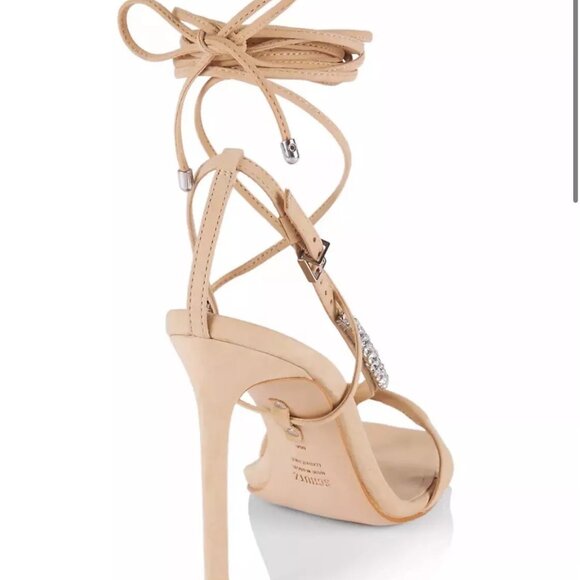 SCHUTZ-Vikki Crystal-Strappy/Convertible Heels-Light Nude Nubuck-Sz 9-NWOB - Picture 4 of 12